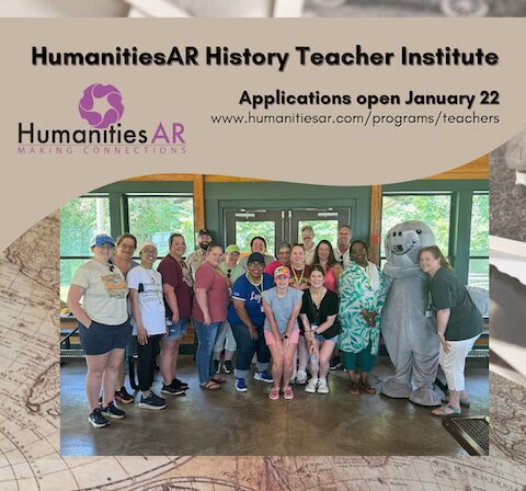 A group of institute participants poses with the Hugh Manatee character. The words "Applications open January 22" appear above the photo.