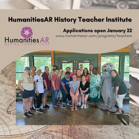 A group of institute participants poses with the Hugh Manatee character. The words "Applications open January 22" appear above the photo.